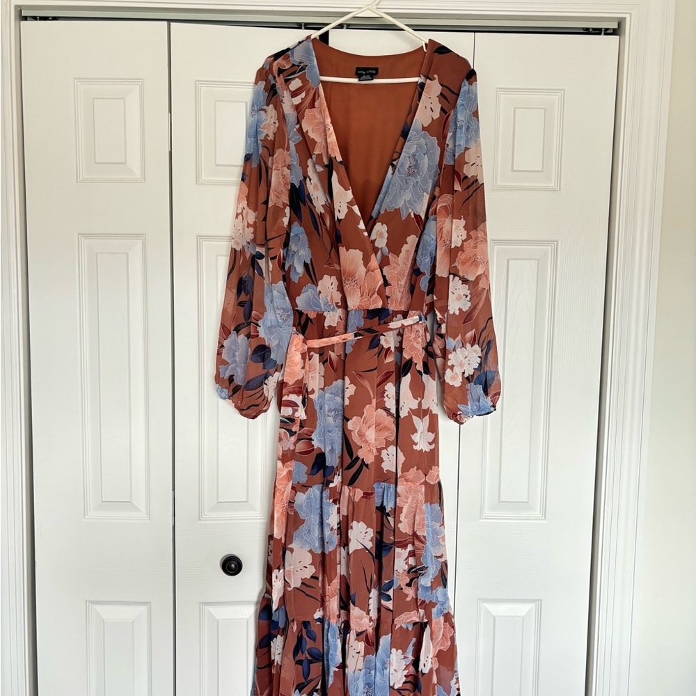 City Chic Floral Maxi Chiffon Dress